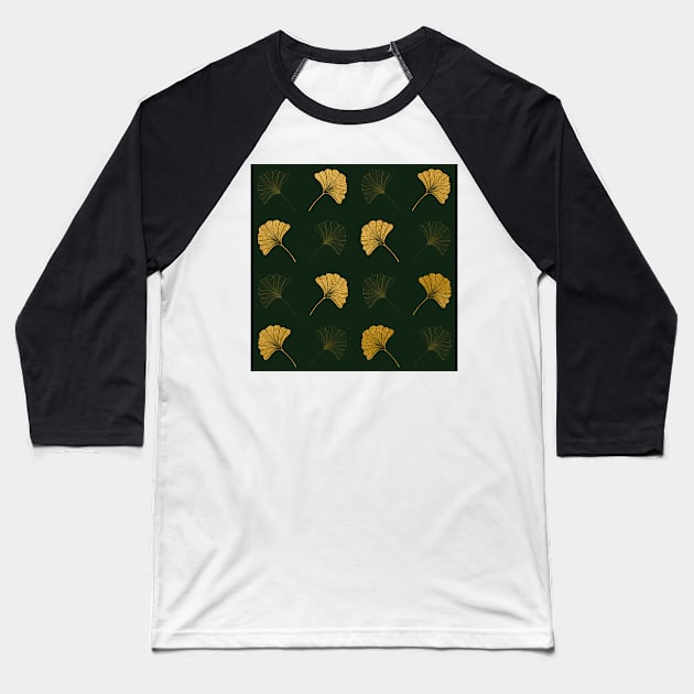 Ginkgo Leaves in Gold and Green Baseball T-Shirt by DiorelleDesigns